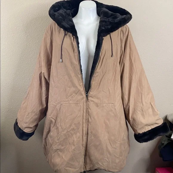 Jones New York heavy reversible faux fur outdoor long hooded coat 3X ❤️🏂❄️ - Picture 7 of 12